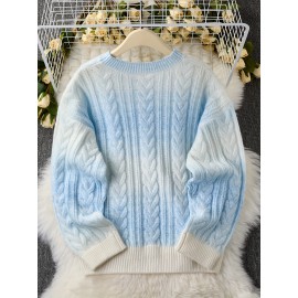 New Thickened Twisted Long Sleeve Sweater for Women in Lazy Style Blue Top