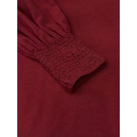 Women'S Elegant Burgundy A-Line Maxi Dress with Puffed Sleeve & Square Neck - Solid Color Floor-Length Formal & Semi-Formal Evening Gown, Machine Washable For Spring Summer Fall Events, Dresses For Wedding Guest, Seasonal Fashion, Sophisticated Styl