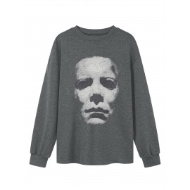 0807 Circle, 1pc Casual Women'S Sweatshirt, Round Neck, Long Sleeve, Halloween Print, Suitable for Autumn and Winter as well as All Seasons, Women'S Clothing, Halloween Clothing | Halloween Print Top | Construction, Halloween Costumes