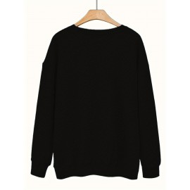 [Graphic Print Sweatshirt] Polyester Women's Puerto Rico Graphic Print Sweatshirt | Oversized Fit, Crew Neck Long Sleeve Pullover, Geometric Pattern with Applique Detail | Casual for Fall/Winter, Machine Washable