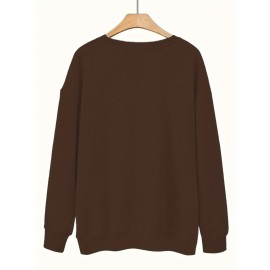 [Graphic Print Sweatshirt] Polyester Women's Puerto Rico Graphic Print Sweatshirt | Oversized Fit, Crew Neck Long Sleeve Pullover, Geometric Pattern with Applique Detail | Casual for Fall/Winter, Machine Washable