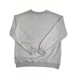 [Graphic Print Sweatshirt] Polyester Women's Puerto Rico Graphic Print Sweatshirt | Oversized Fit, Crew Neck Long Sleeve Pullover, Geometric Pattern with Applique Detail | Casual for Fall/Winter, Machine Washable