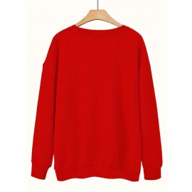 [Graphic Print Sweatshirt] Polyester Women's Puerto Rico Graphic Print Sweatshirt | Oversized Fit, Crew Neck Long Sleeve Pullover, Geometric Pattern with Applique Detail | Casual for Fall/Winter, Machine Washable