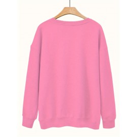 [Graphic Print Sweatshirt] Polyester Women's Puerto Rico Graphic Print Sweatshirt | Oversized Fit, Crew Neck Long Sleeve Pullover, Geometric Pattern with Applique Detail | Casual for Fall/Winter, Machine Washable