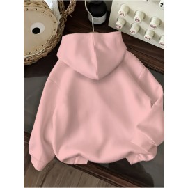 Women's CALVIN Letter Print Hooded Sweatshirt - Oversized Kangaroo Pocket & Drawstring Hood, Cozy Fall Winter Sweater with White CALVIN Logo, Casual Pullover (Machine Washable) for Casual Attire