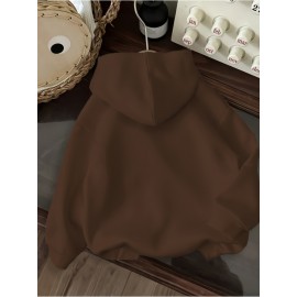 Women's CALVIN Letter Print Hooded Sweatshirt - Oversized Kangaroo Pocket & Drawstring Hood, Cozy Fall Winter Sweater with White CALVIN Logo, Casual Pullover (Machine Washable) for Casual Attire