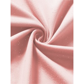 Women'S Sparkly Sequin Short Sleeve T-Shirt - Round Neck, Beige Casual Top for Spring/Summer, Glittery and Stylish, Perfect for Casual Attire