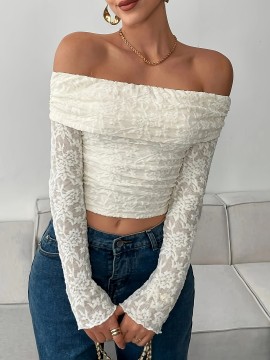 Women's Elegant Off-the-Shoulder Long Sleeve Blouse - Chic Tops for Parties, Formal Events & Casual Attire - Machine Washable Fall/Winter Shirt - Minimalist Women's Clothing, Party Outfit, Sophisticated Look, Durable Material, Stylish Top, Fashion Lovers