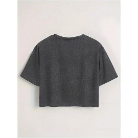 Women's Sexy Slim Fit Cropped T-Shirt - Dark Green joyful Face Tee, Machine Washable Casual Summer Top for Everyday Outfits & Parties, Ladies T Shirts, Weekend Fashion, Trendy Tee, Soft Texture, Short Sleeve Shirt, Fashion Lovers