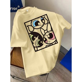 Women'S Y2K Graphic Tee - Cute Cartoon Character Design, 100% Polyester Casual Summer T-Shirt, Loose Fit, Easy Care, Vibrant Yellow with Black Outlines, Perfect for Casual Attire