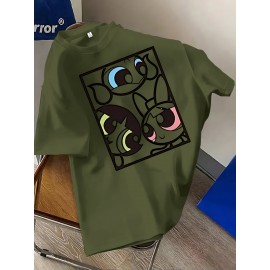 Women'S Y2K Graphic Tee - Cute Cartoon Character Design, 100% Polyester Casual Summer T-Shirt, Loose Fit, Easy Care, Vibrant Yellow with Black Outlines, Perfect for Casual Attire