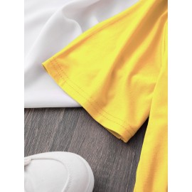 Women'S Y2K Graphic Tee - Cute Cartoon Character Design, 100% Polyester Casual Summer T-Shirt, Loose Fit, Easy Care, Vibrant Yellow with Black Outlines, Perfect for Casual Attire