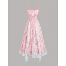 Elegant Off-Shoulder Lace Dress with Ruffle Hem and Bow Detail - Pink Floral Pattern, Sleeveless Summer Dress for Women, Perfect for Casual or Formal Occasions, Formal Attire | Offshoulder Dress | Lace Fabric