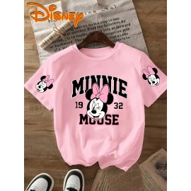 Disney Minnie Mouse 32nd Birthday T-Shirt - Black Casual Short Sleeve Tee with Pink Bow & Red Accents, Lightweight Polyester, Perfect Gift for Disney Fans, Spring/Summer Wear, Disney Shirts