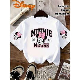 Disney Minnie Mouse 32nd Birthday T-Shirt - Black Casual Short Sleeve Tee with Pink Bow & Red Accents, Lightweight Polyester, Perfect Gift for Disney Fans, Spring/Summer Wear, Disney Shirts