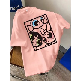 Women'S Y2K Graphic Tee - Cute Cartoon Character Design, 100% Polyester Casual Summer T-Shirt, Loose Fit, Easy Care, Vibrant Yellow with Black Outlines, Perfect for Casual Attire