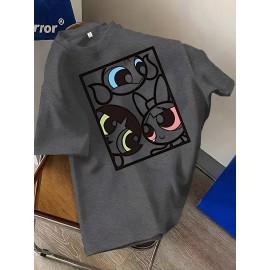 Women'S Y2K Graphic Tee - Cute Cartoon Character Design, 100% Polyester Casual Summer T-Shirt, Loose Fit, Easy Care, Vibrant Yellow with Black Outlines, Perfect for Casual Attire