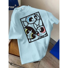 Women'S Y2K Graphic Tee - Cute Cartoon Character Design, 100% Polyester Casual Summer T-Shirt, Loose Fit, Easy Care, Vibrant Yellow with Black Outlines, Perfect for Casual Attire